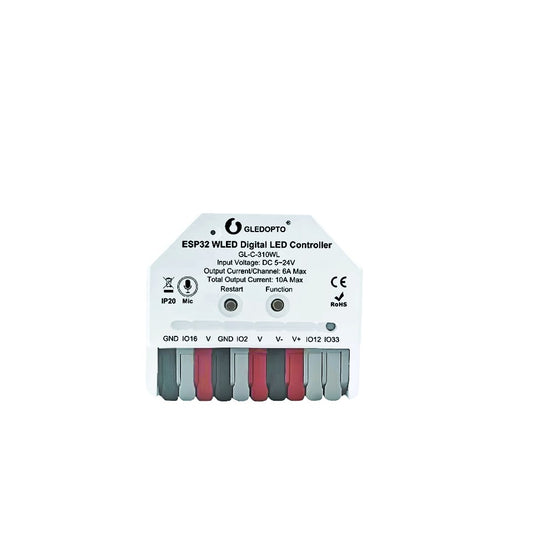 Mini ESP32 WLED Digital LED Controller with 2 outputs, White