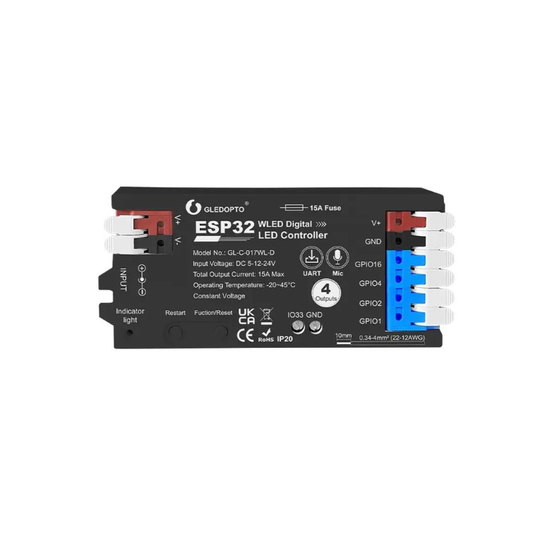 ESP32 WLED Digital LED Controller with 4 outputs, Black