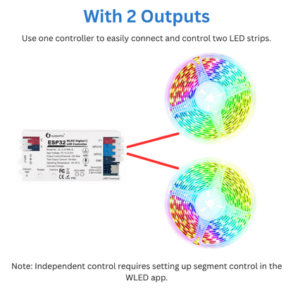 Digital LED Strip Controller with 2 outputs Extra GPIOs White