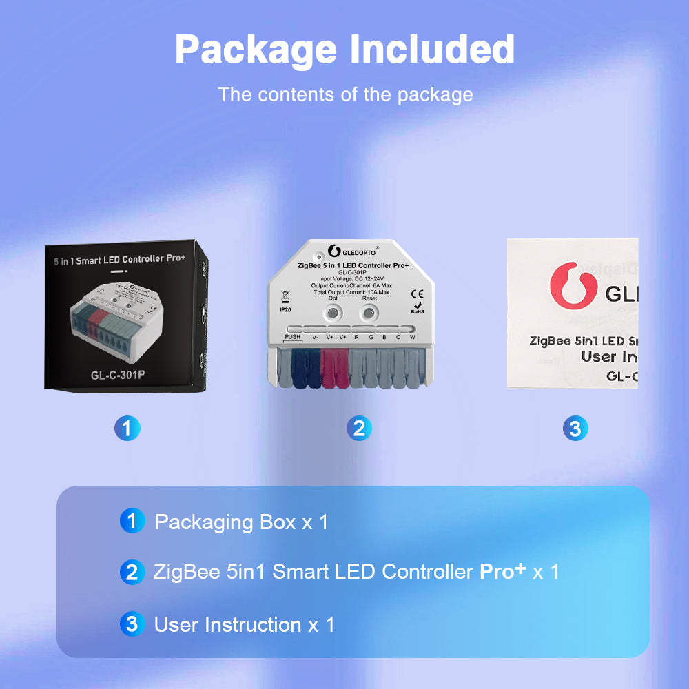 Zigbee 3.0 Pro+ Ultra Mini 5 in 1 LED Strip Smart Controller DC12-24V