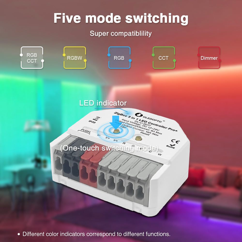 Zigbee 3.0 Pro+ Ultra Mini 5 in 1 LED Strip Smart Controller DC12-24V