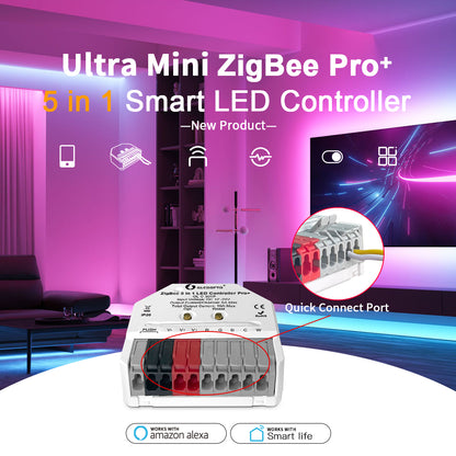 Zigbee 3.0 Pro+ Ultra Mini 5 in 1 LED Strip Smart Controller DC12-24V